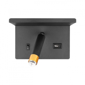 Kinkiet do czytania Piero G9 półka USB czarny+złot-31143