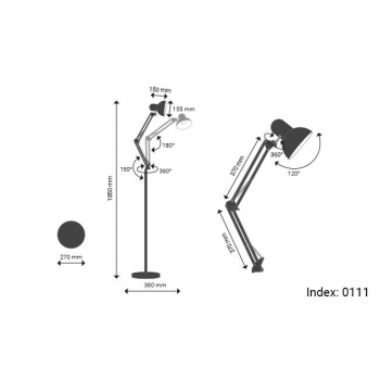 Lampa podłogowa Lena 1x E27 185cm czarna-32468