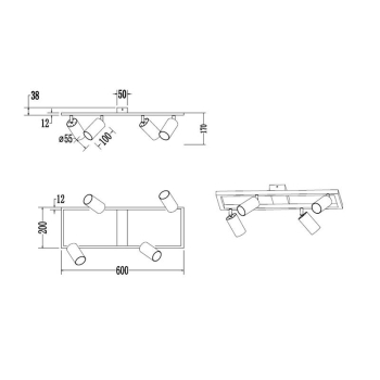 Żyrandol LED GU10 Bumo x4 czarny-34153
